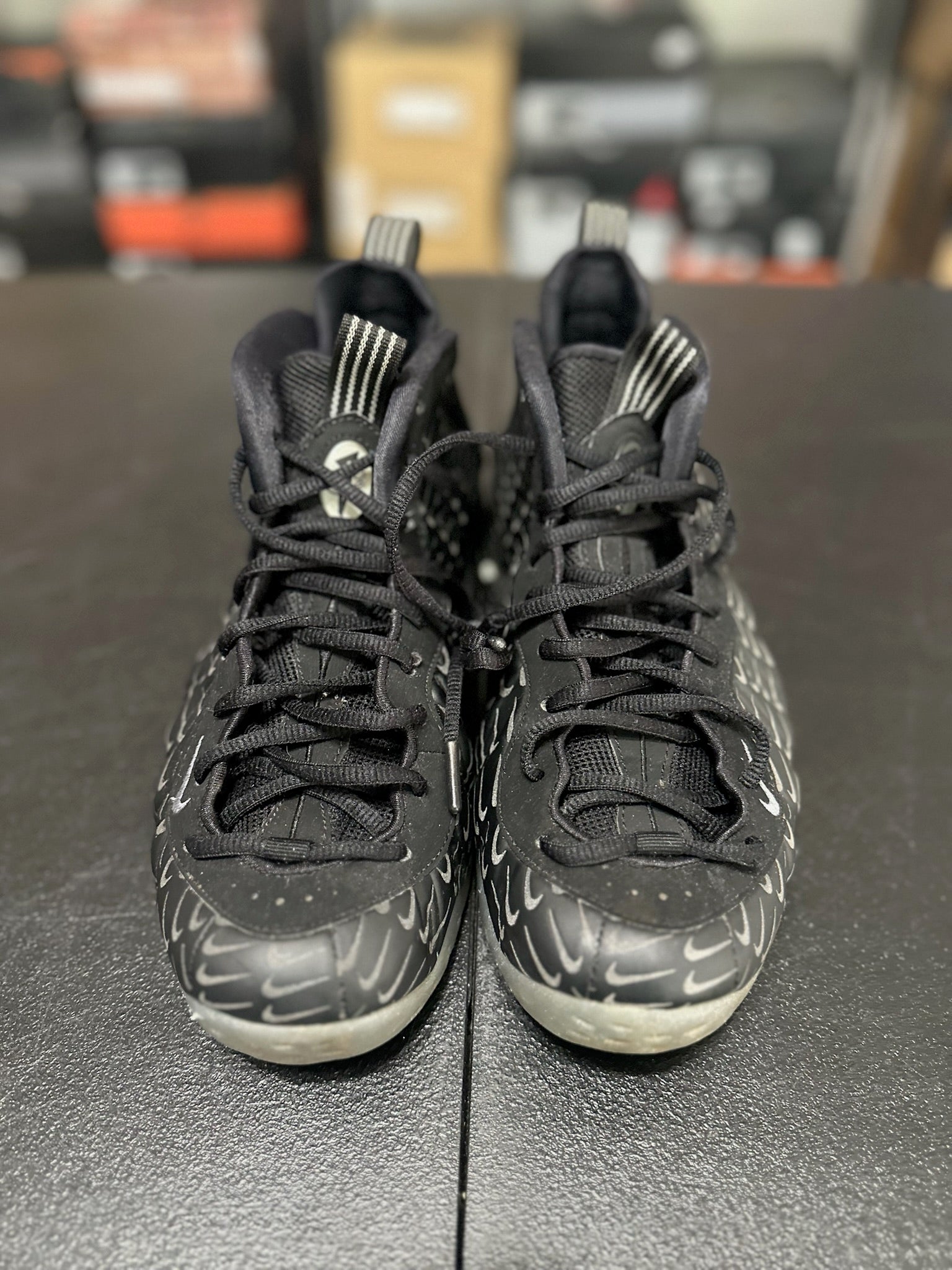 Size 8 - Foamposite All Over Swoosh Black