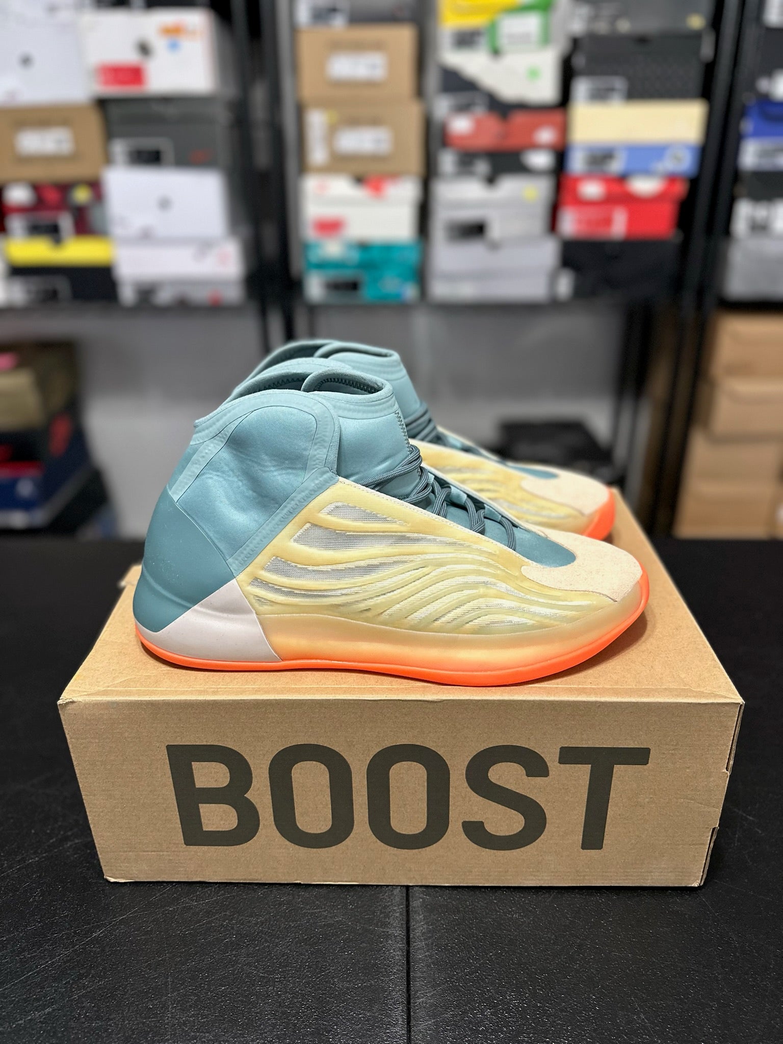 Size 14 - adidas Yzy QNTM Hi-Res Coral