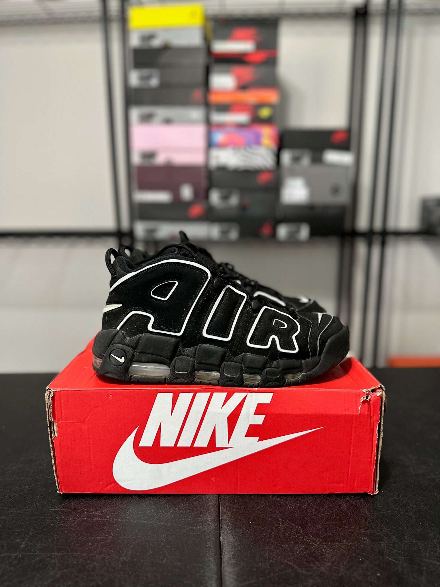 Size 9.5 - Nike Air More Uptempo Black White