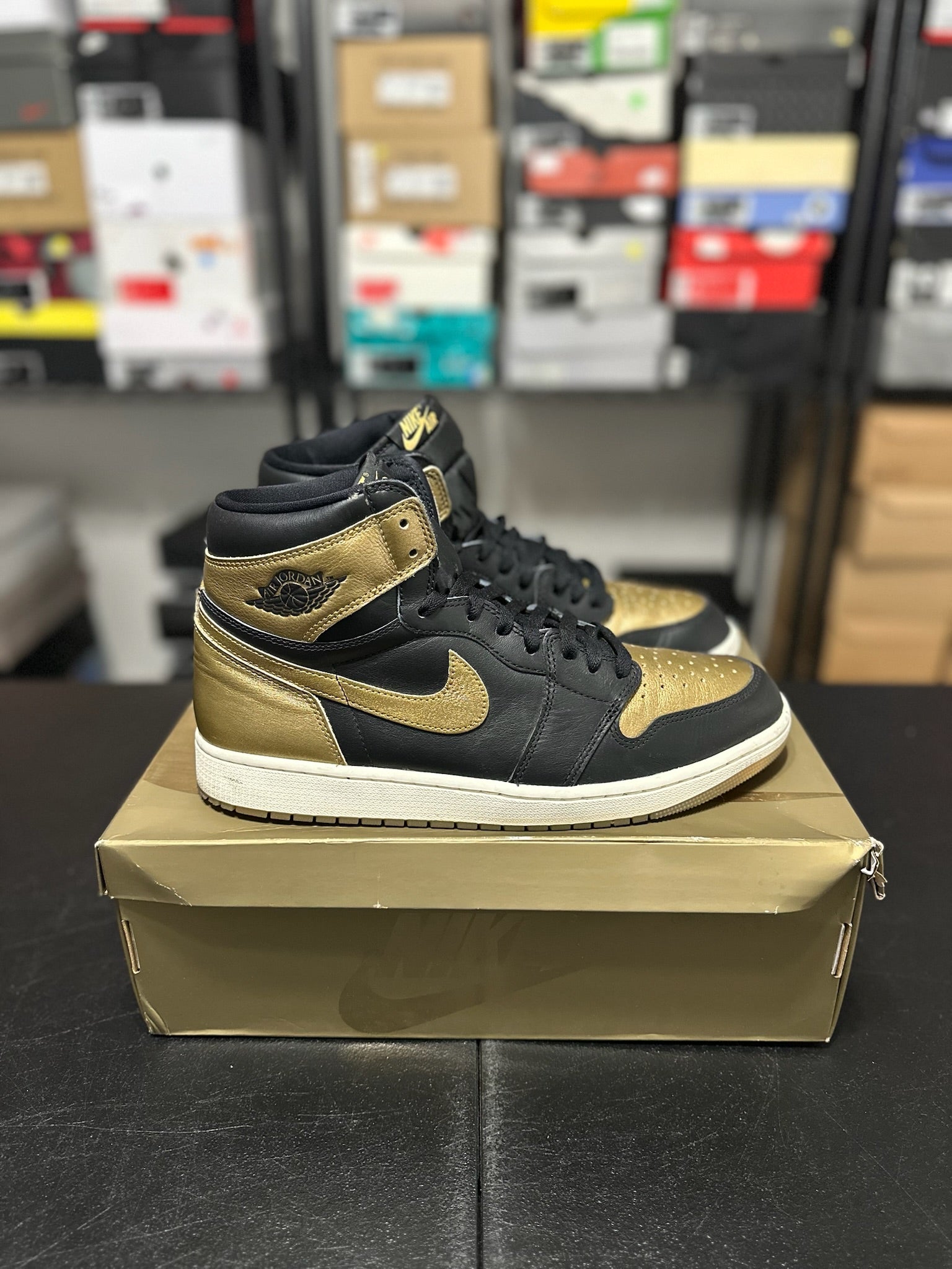 Size 12 - J1 High Black Metallic Gold