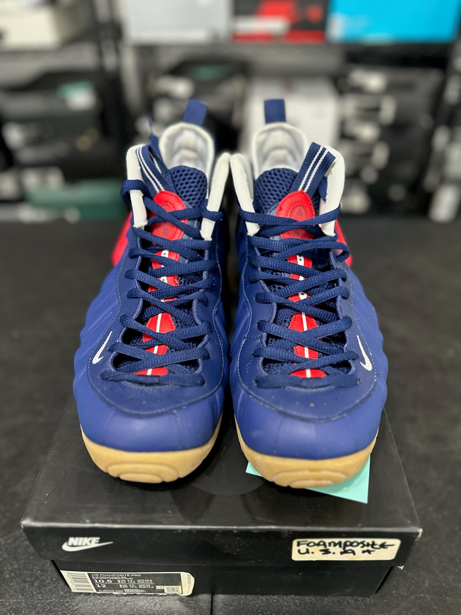 Size 10.5 - Foamposite Pro Blue Void University Red