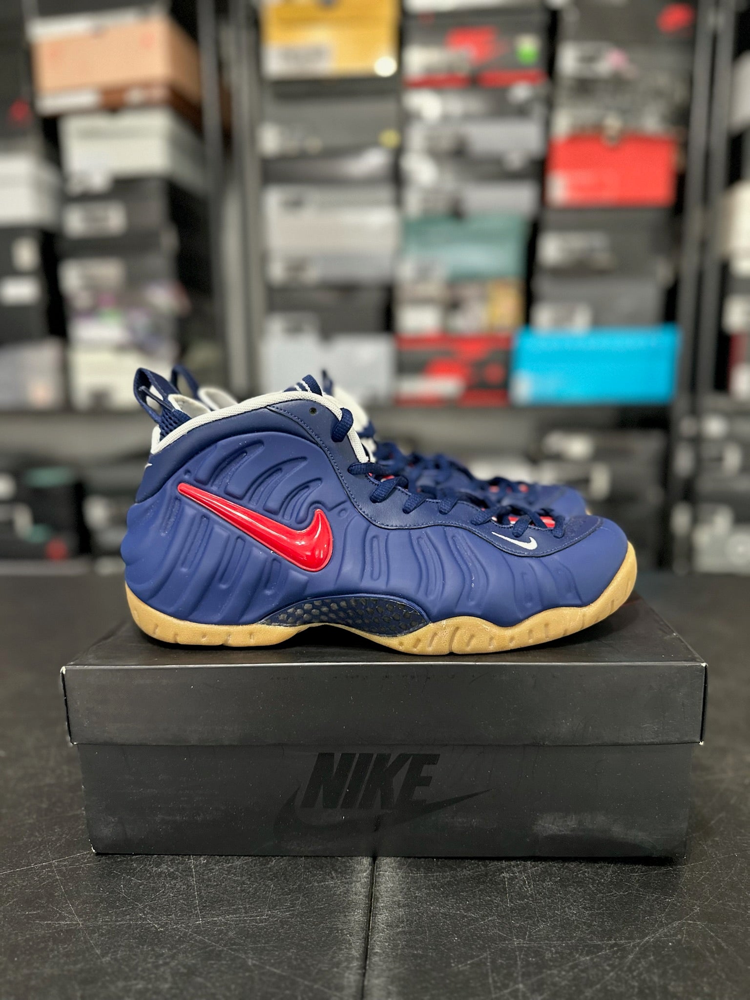 Size 10.5 - Foamposite Pro Blue Void University Red