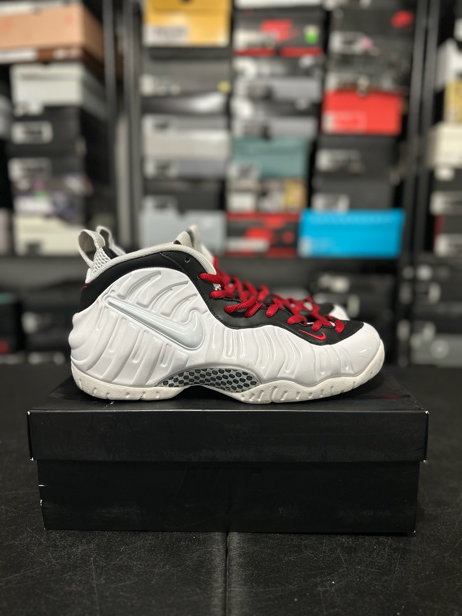 Size 10 - Foamposite Pro White Black University Red