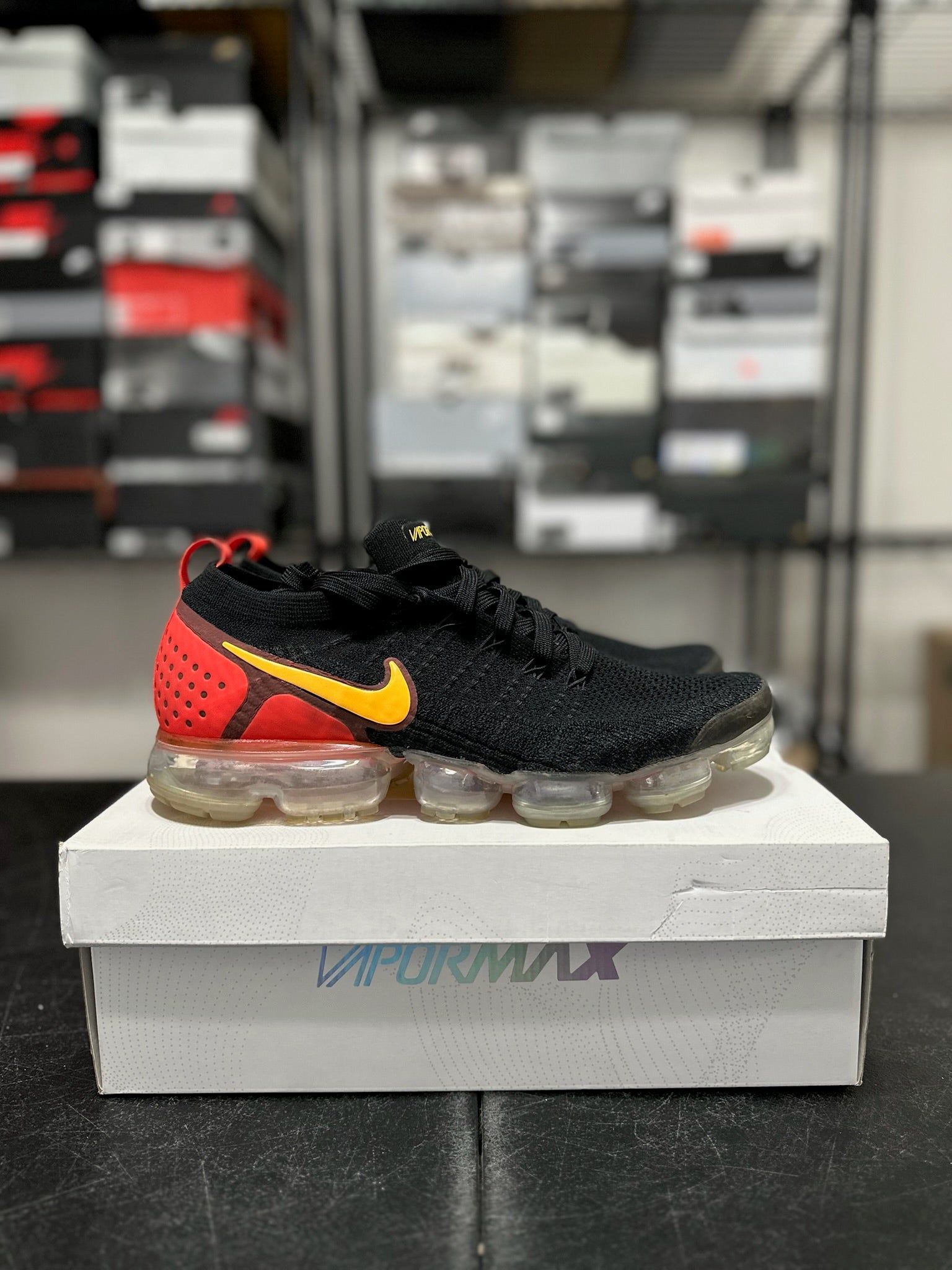 Size 11.5 - VaporMax 2 Black Laser Orange Total Crimson