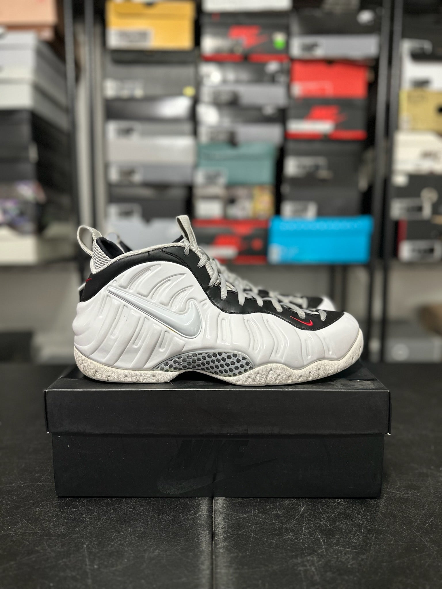 Size 12 - Foamposite Pro White Black University Red