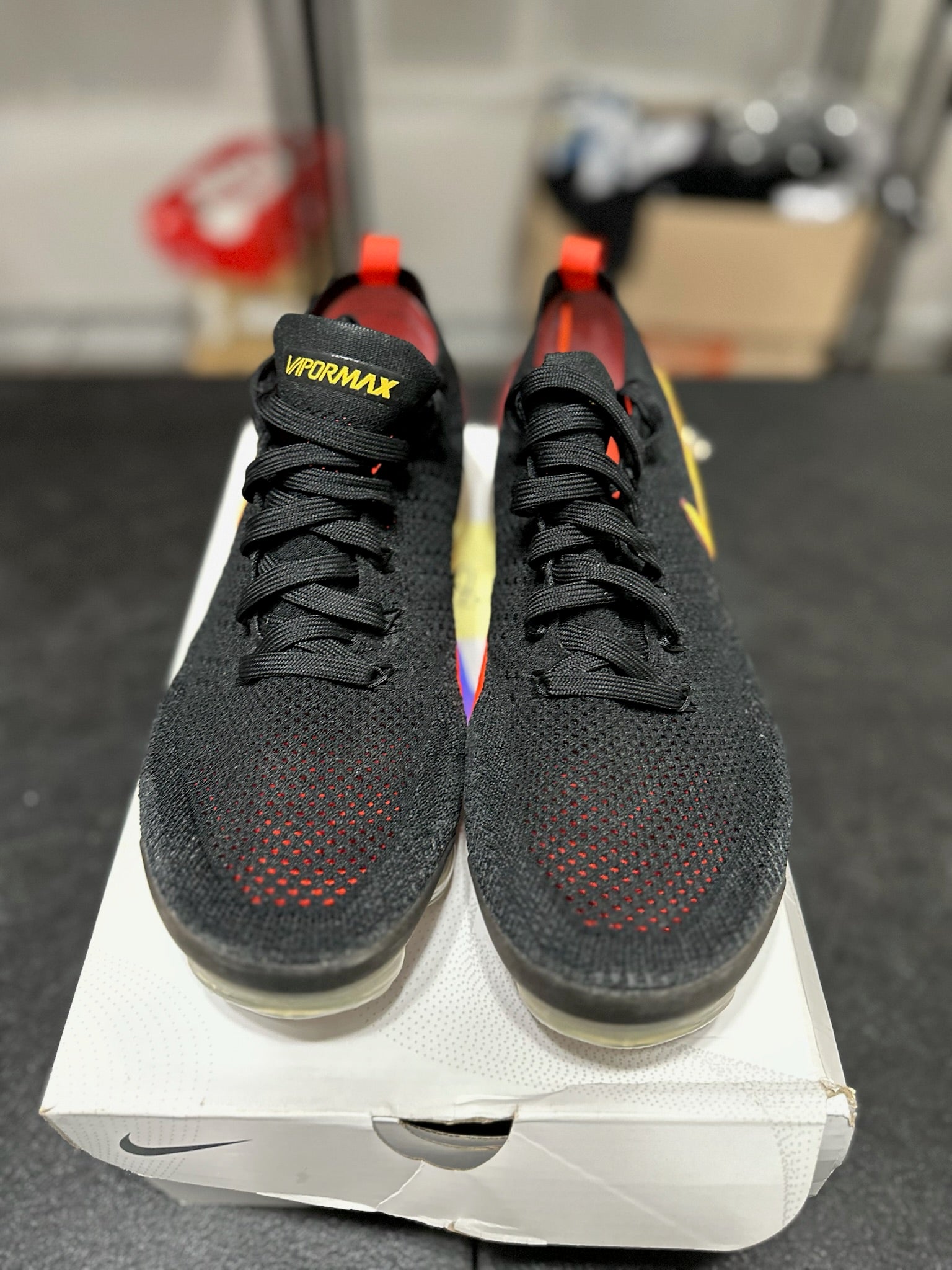 Size 11.5 - VaporMax 2 Black Laser Orange Total Crimson