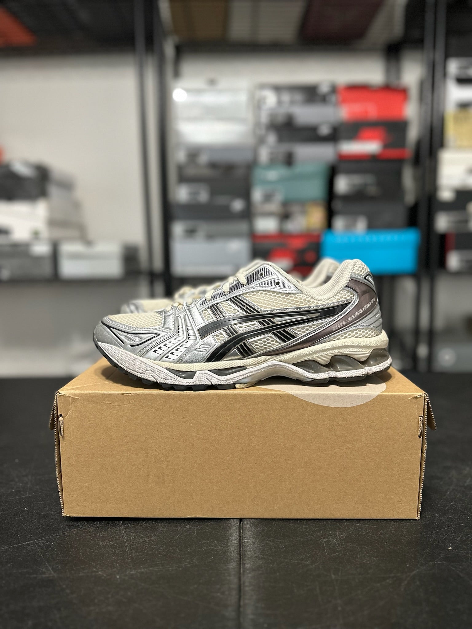Size 10 - ASICS Gel Kayano 14 Cream Black Metallic Plum