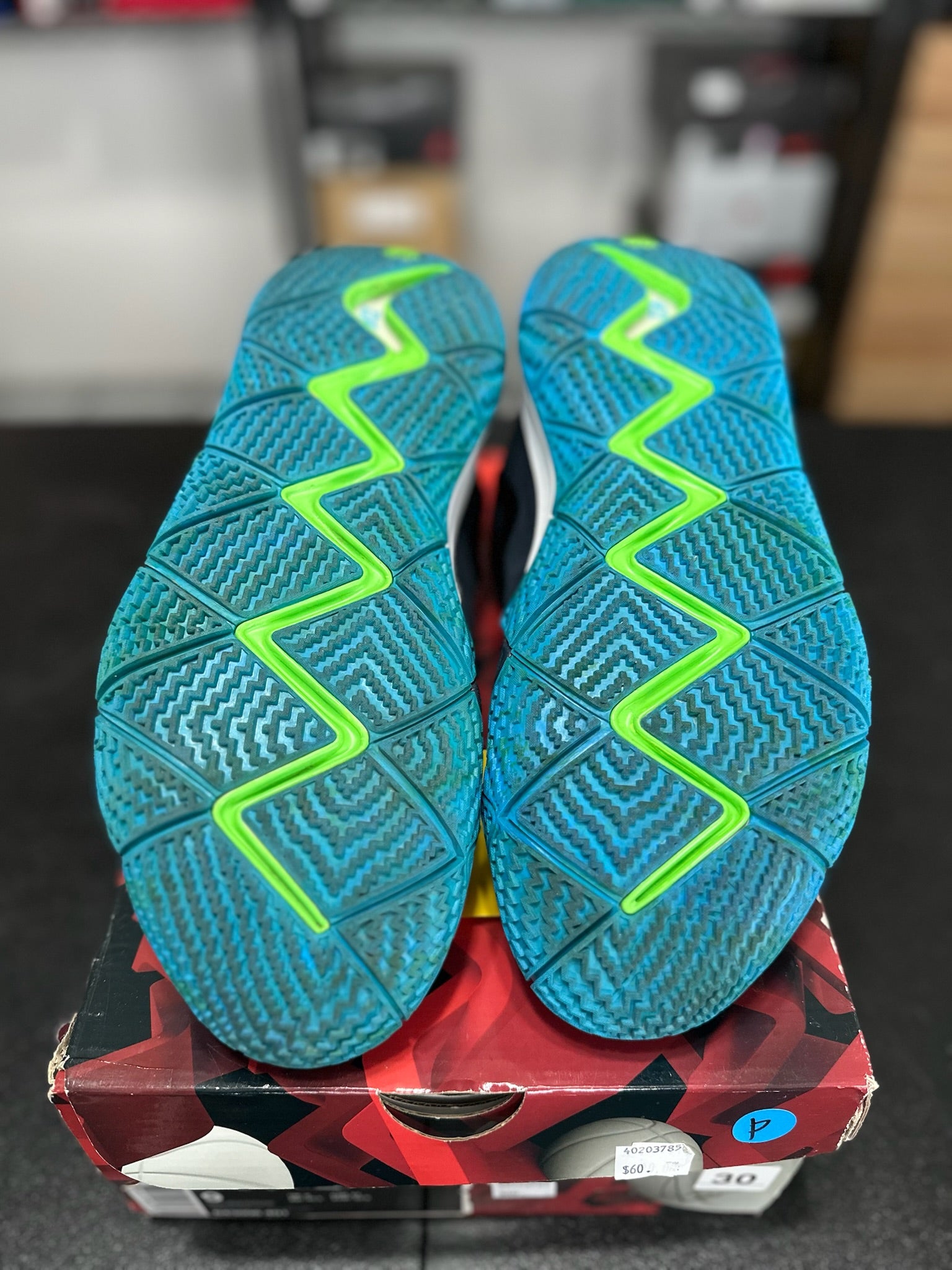 Size 9 - Kyrie 4 Dark Obsidian Think Twice