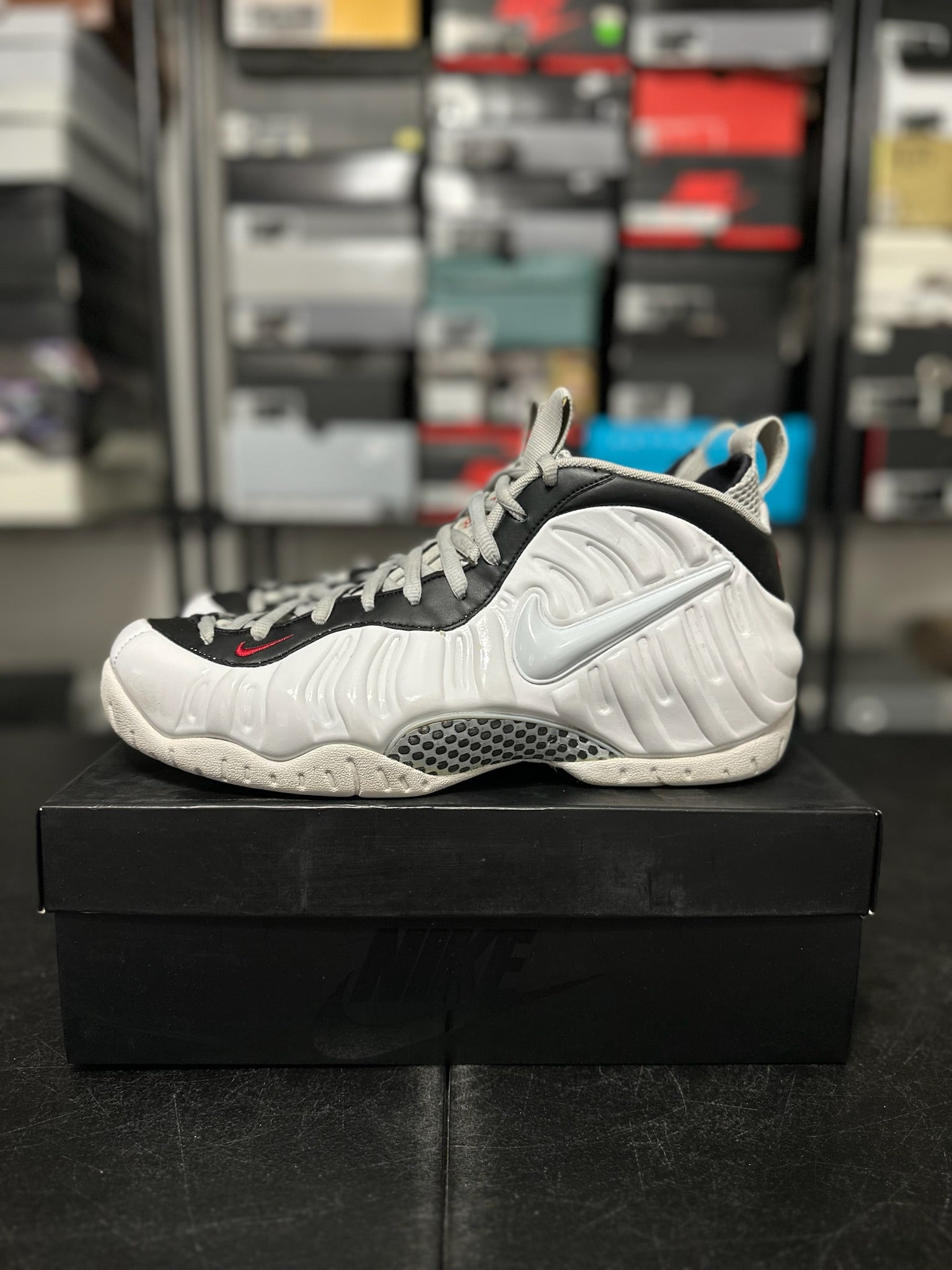 Size 12 - Foamposite Pro White Black University Red