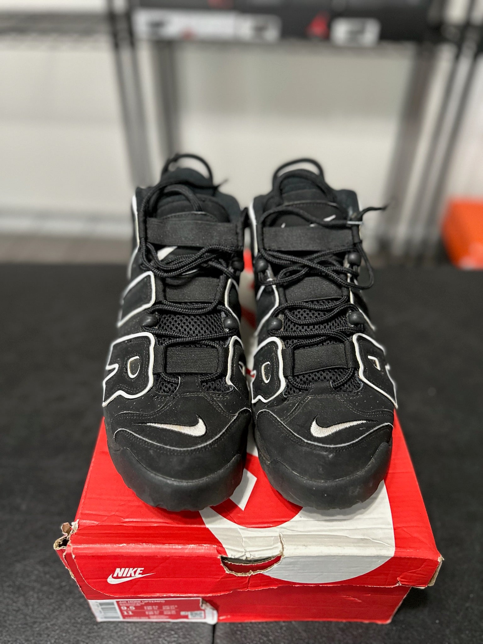 Size 9.5 - Nike Air More Uptempo Black White