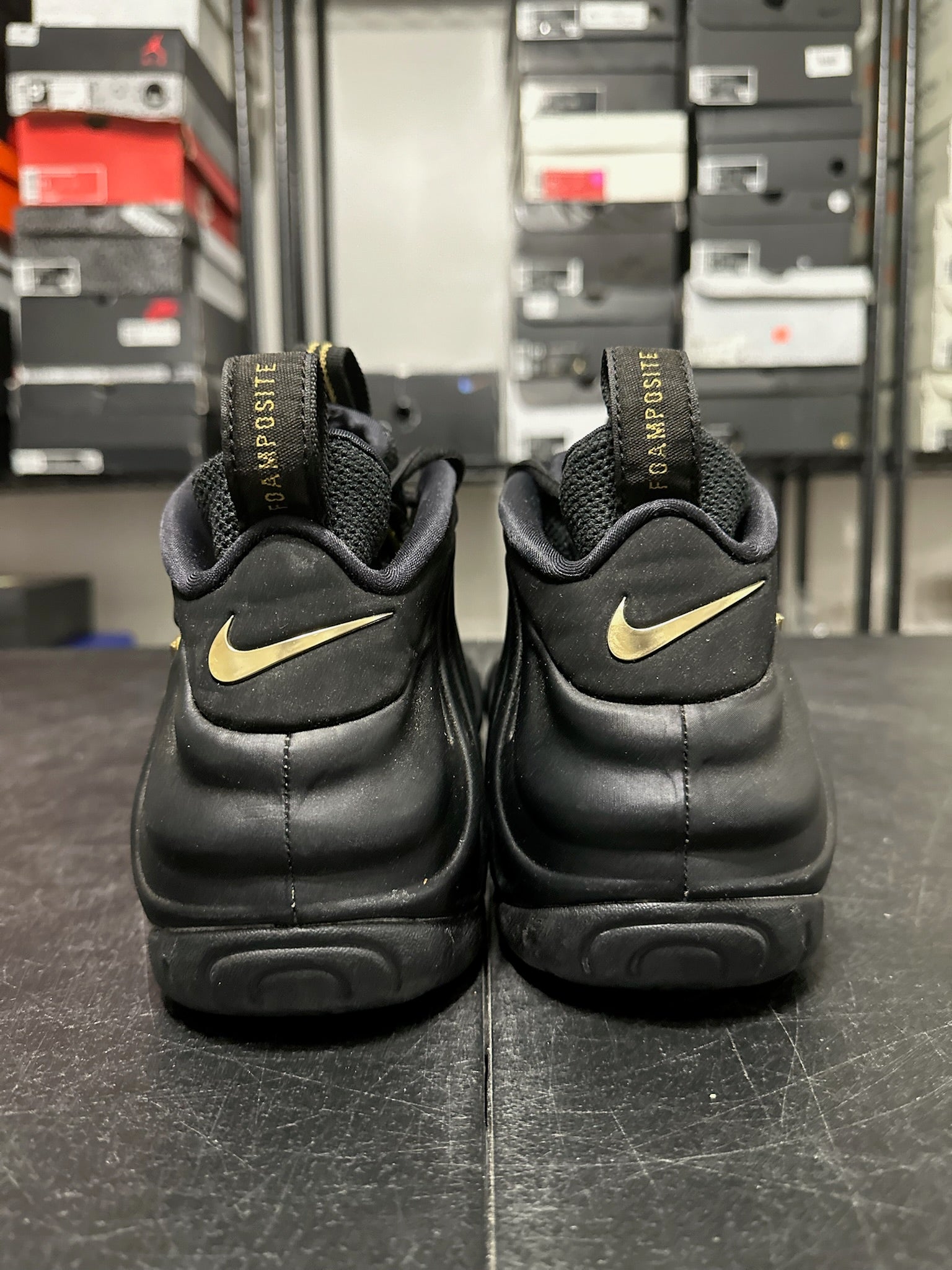 Size 9.5 - Foamposite Pro Black Metallic Gold