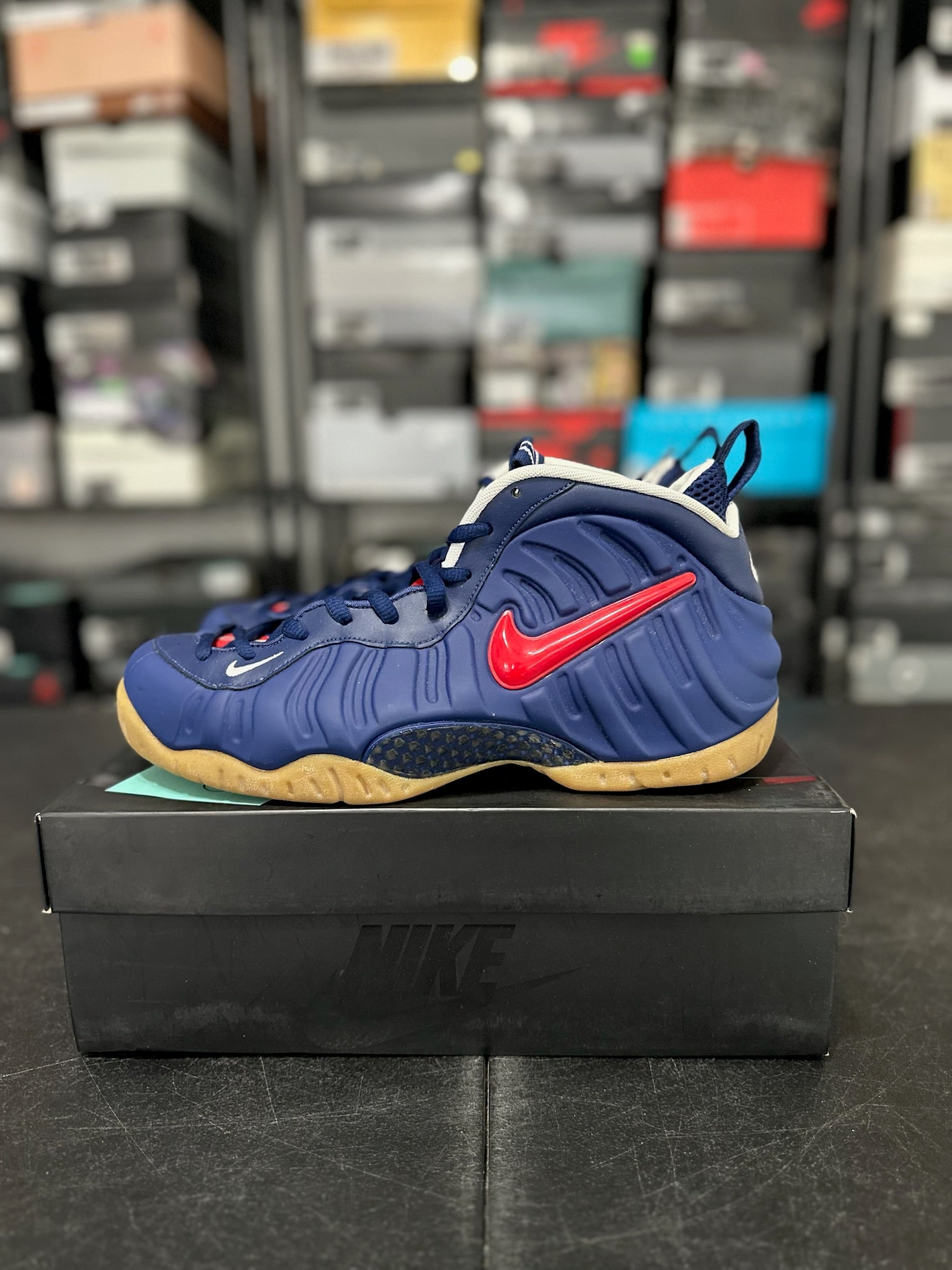 Size 10.5 - Foamposite Pro Blue Void University Red