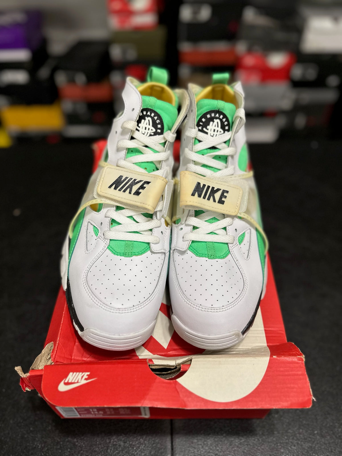 Size 13 - air trainer huarache white topaz gold electro green