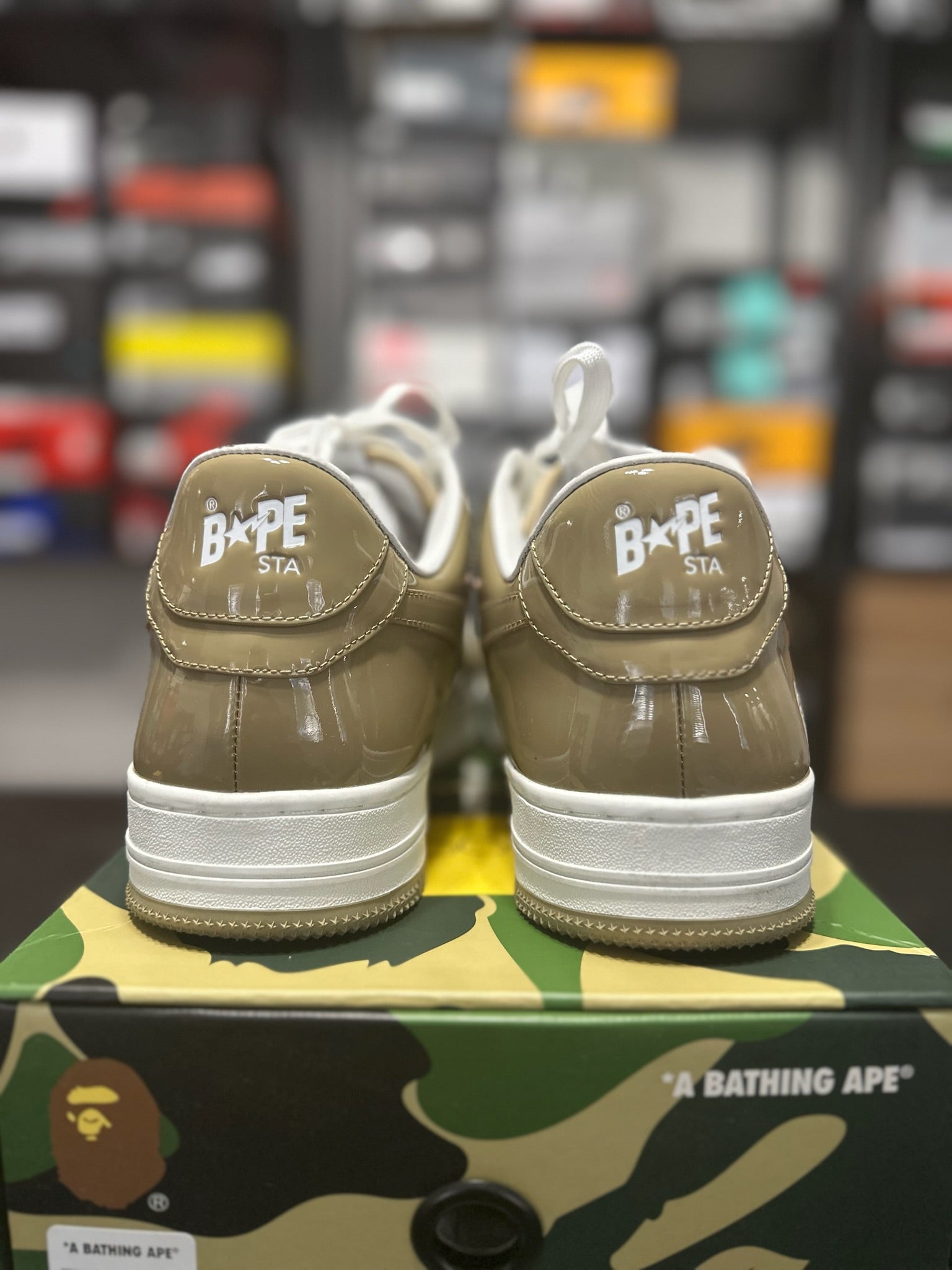 Size 13 - A Bathing Ape Bape Sta Patent Leather White Khaki