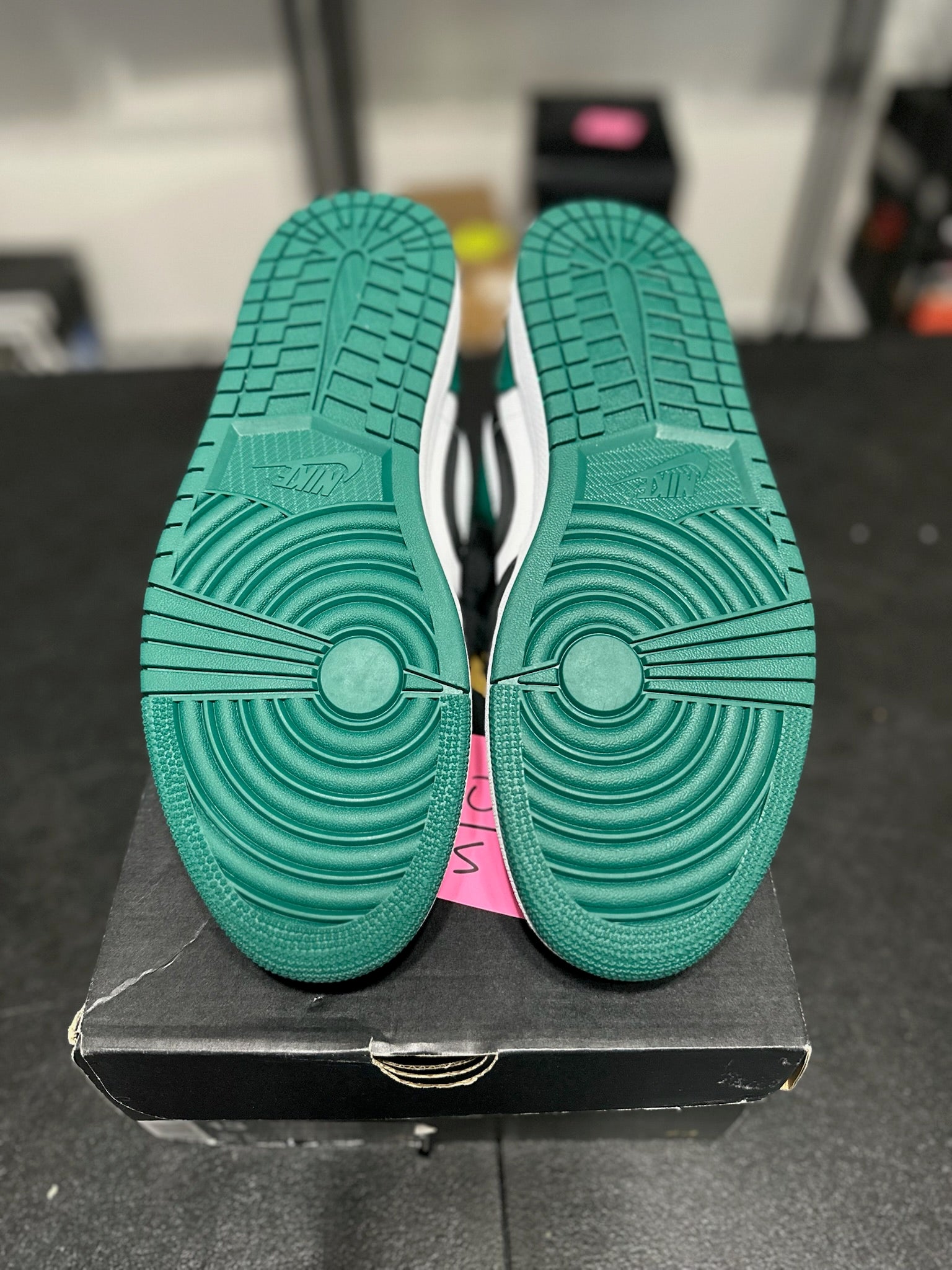 Size 13 - J1 Low White Black Mystic Green DS