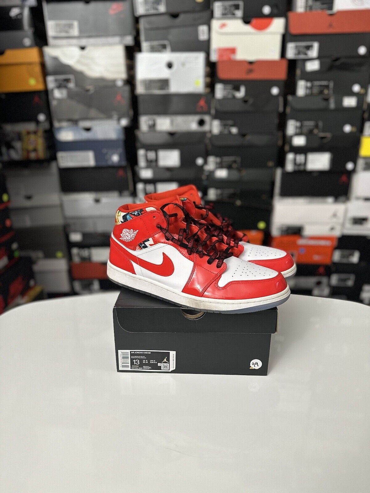 Size 13 - Jordan 1 Mid Barcelona Sweater Red Patent