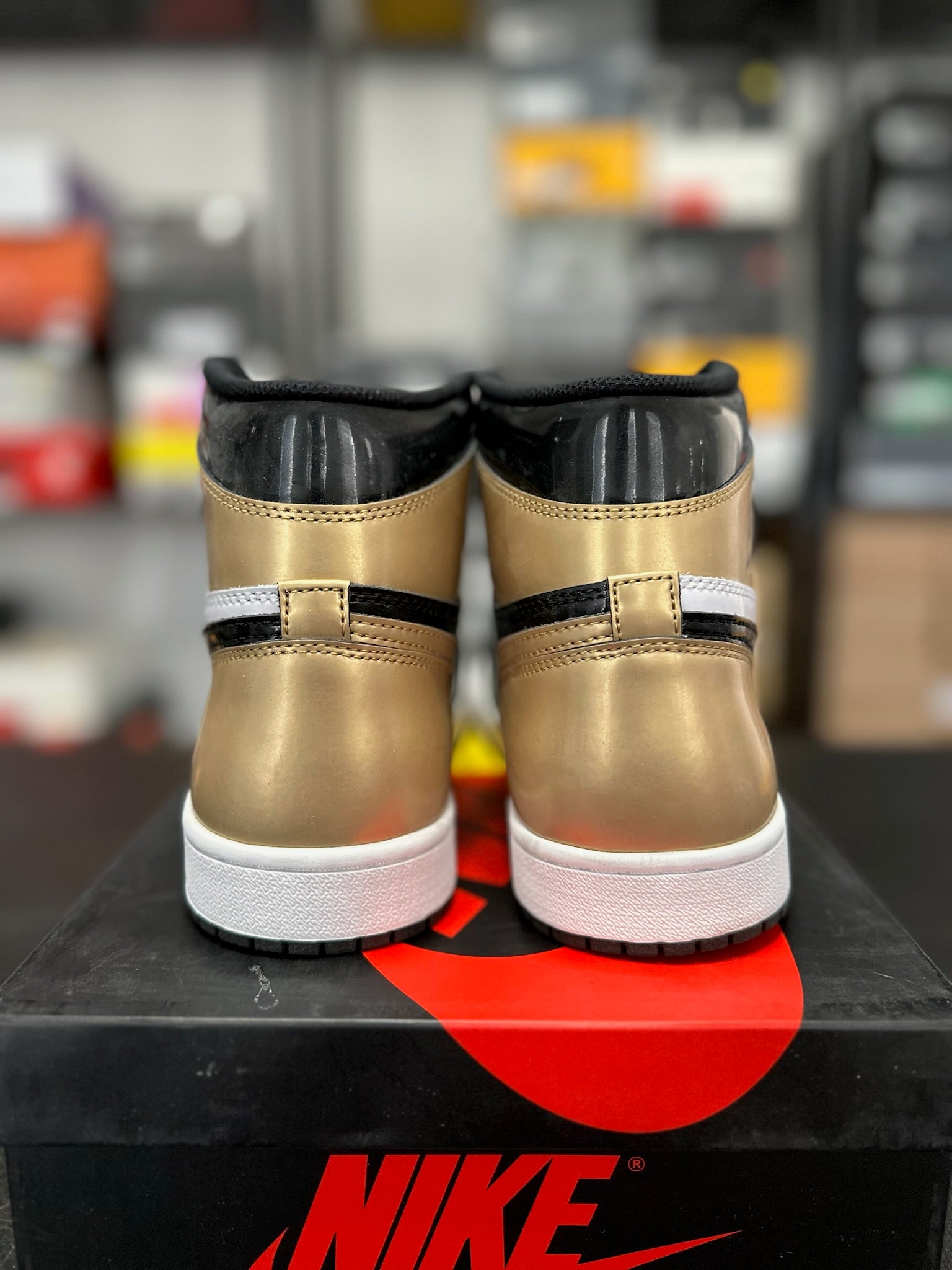 Size 10.5 - J1 High Patent Gold Toe