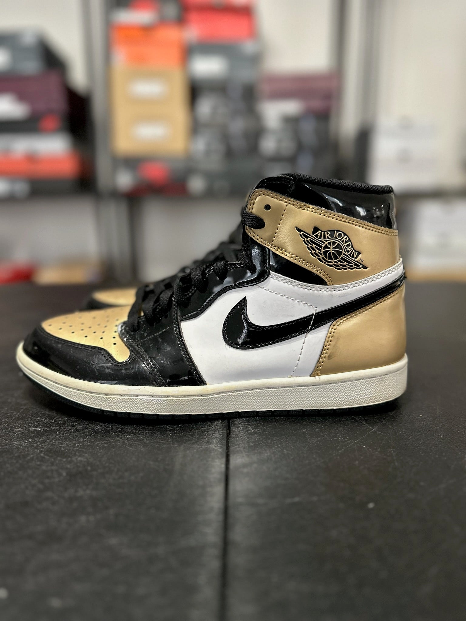Size 10 - J1 Patent Gold Toe