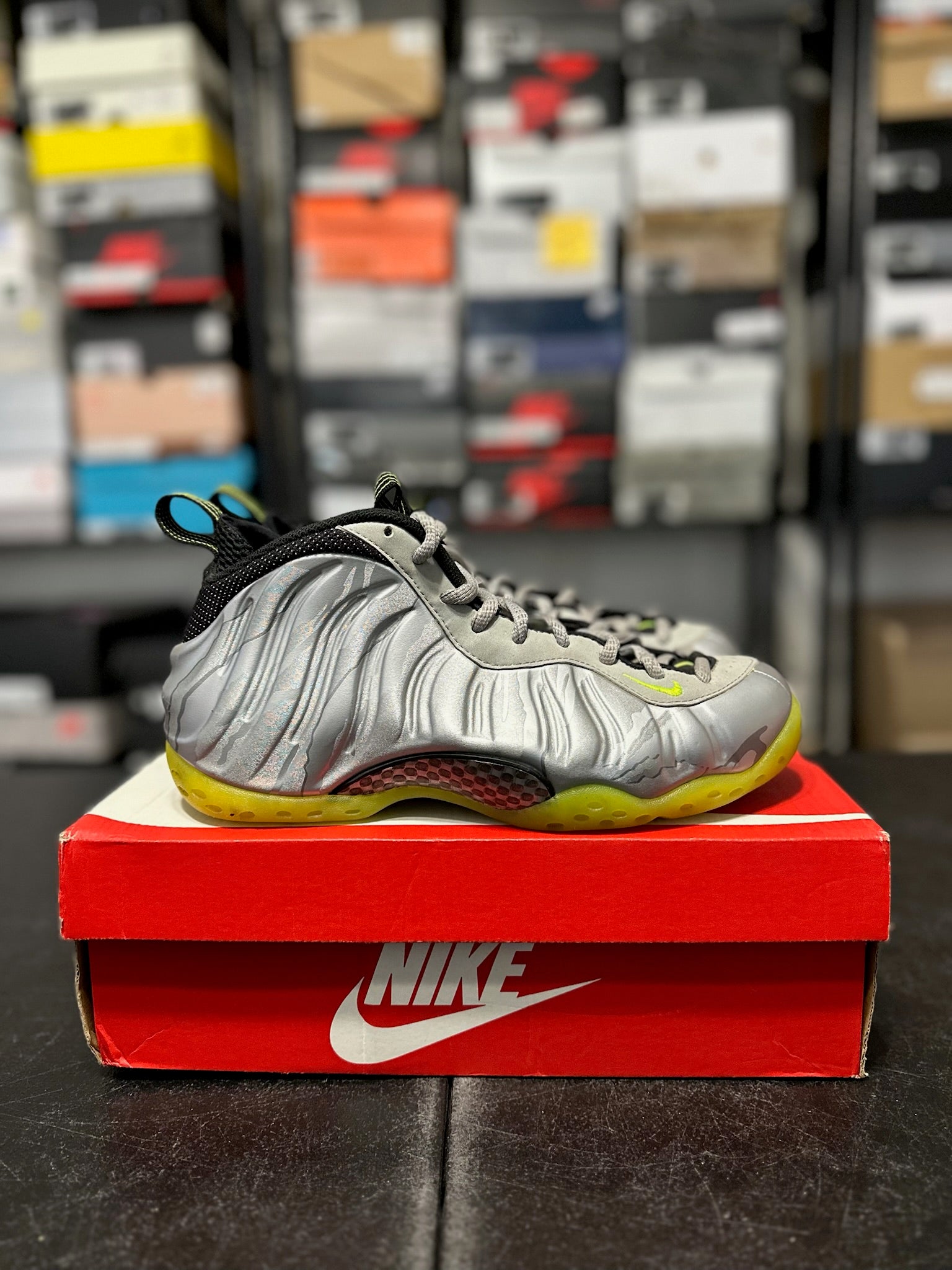 Size 8 - Foamposite 1 Silver Volt Camo