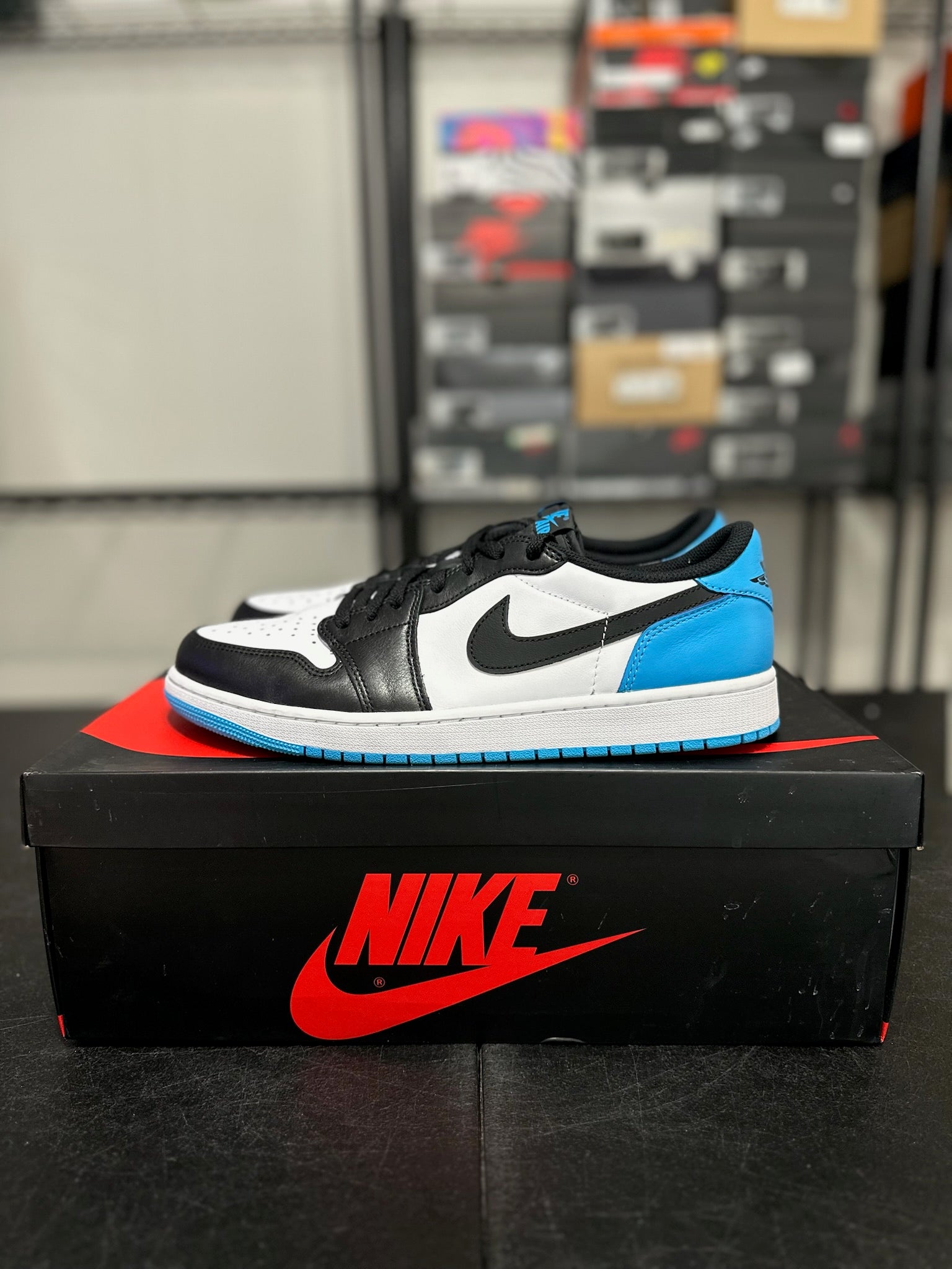 Size 13 - J1 Low Black Dark Power Blue