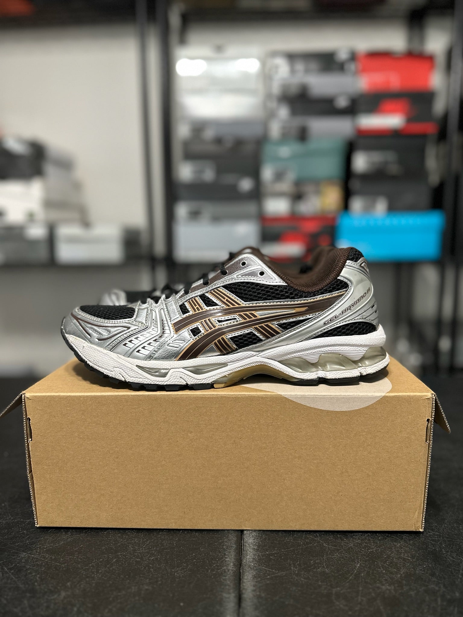 Size 10 - ASICS Gel Kayano 14 Black Coffee Silver