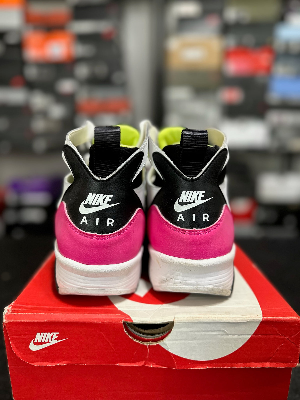 Size 13 - air trainer huarache white black laser fuchsia volt