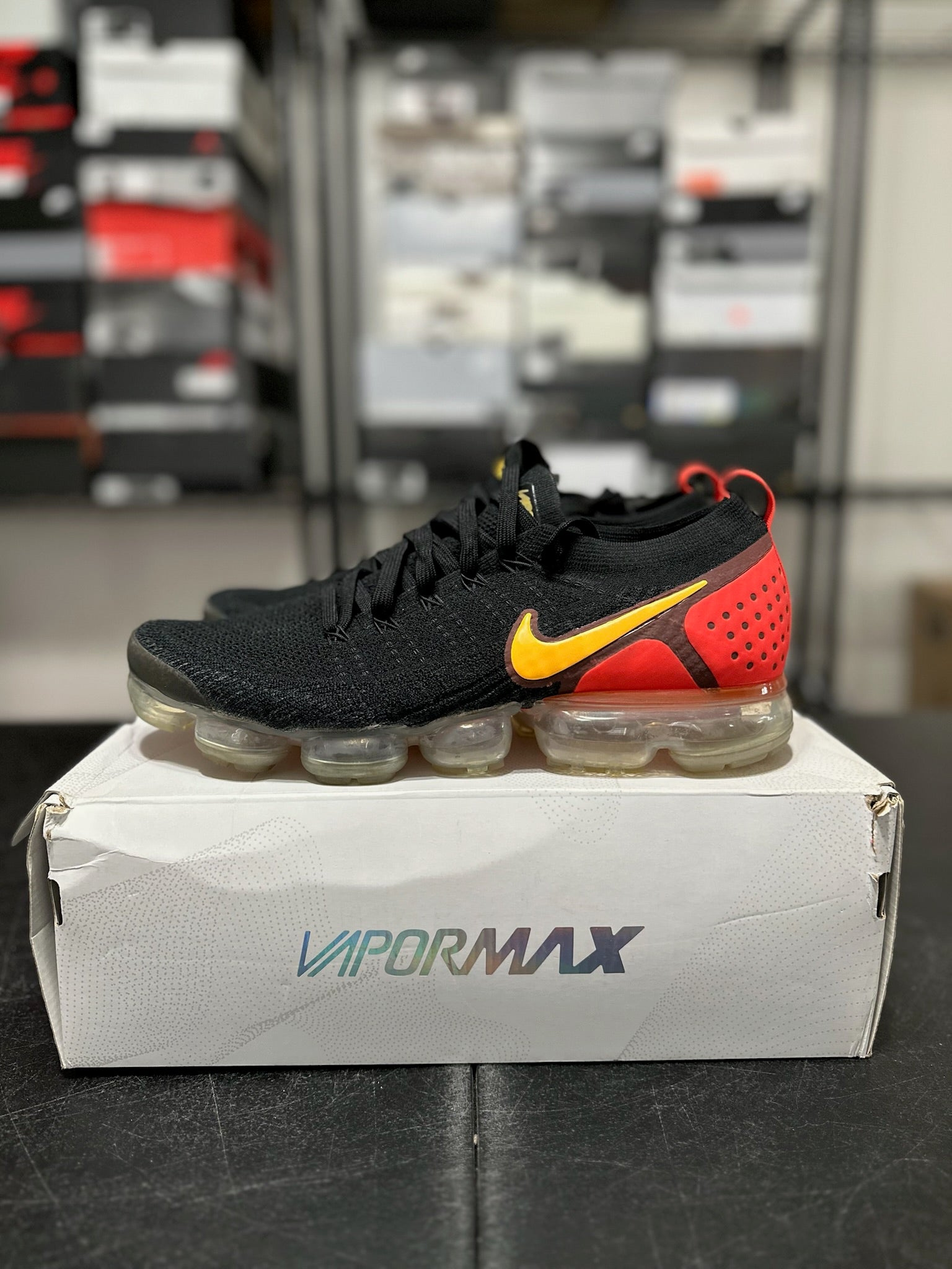 Size 11.5 - VaporMax 2 Black Laser Orange Total Crimson