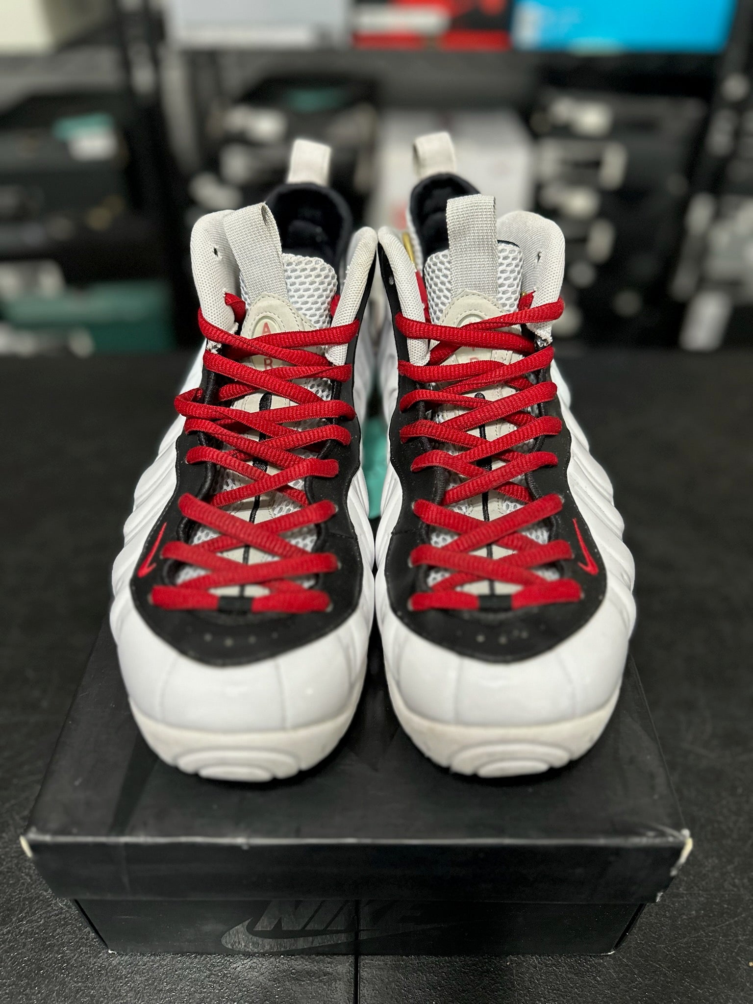 Size 10 - Foamposite Pro White Black University Red