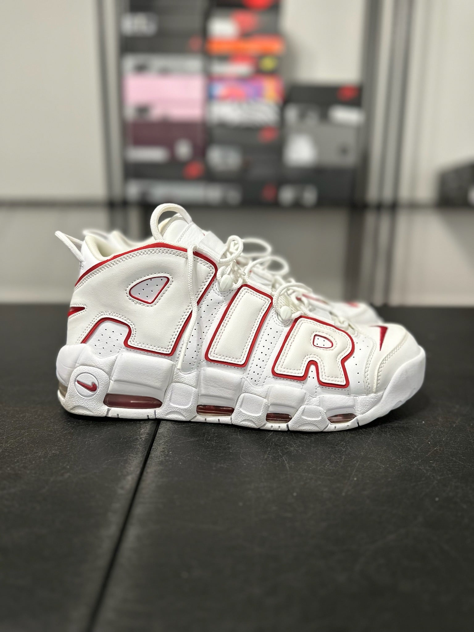 Size 12 - Nike Air More Uptempo White Varsity Red Outline