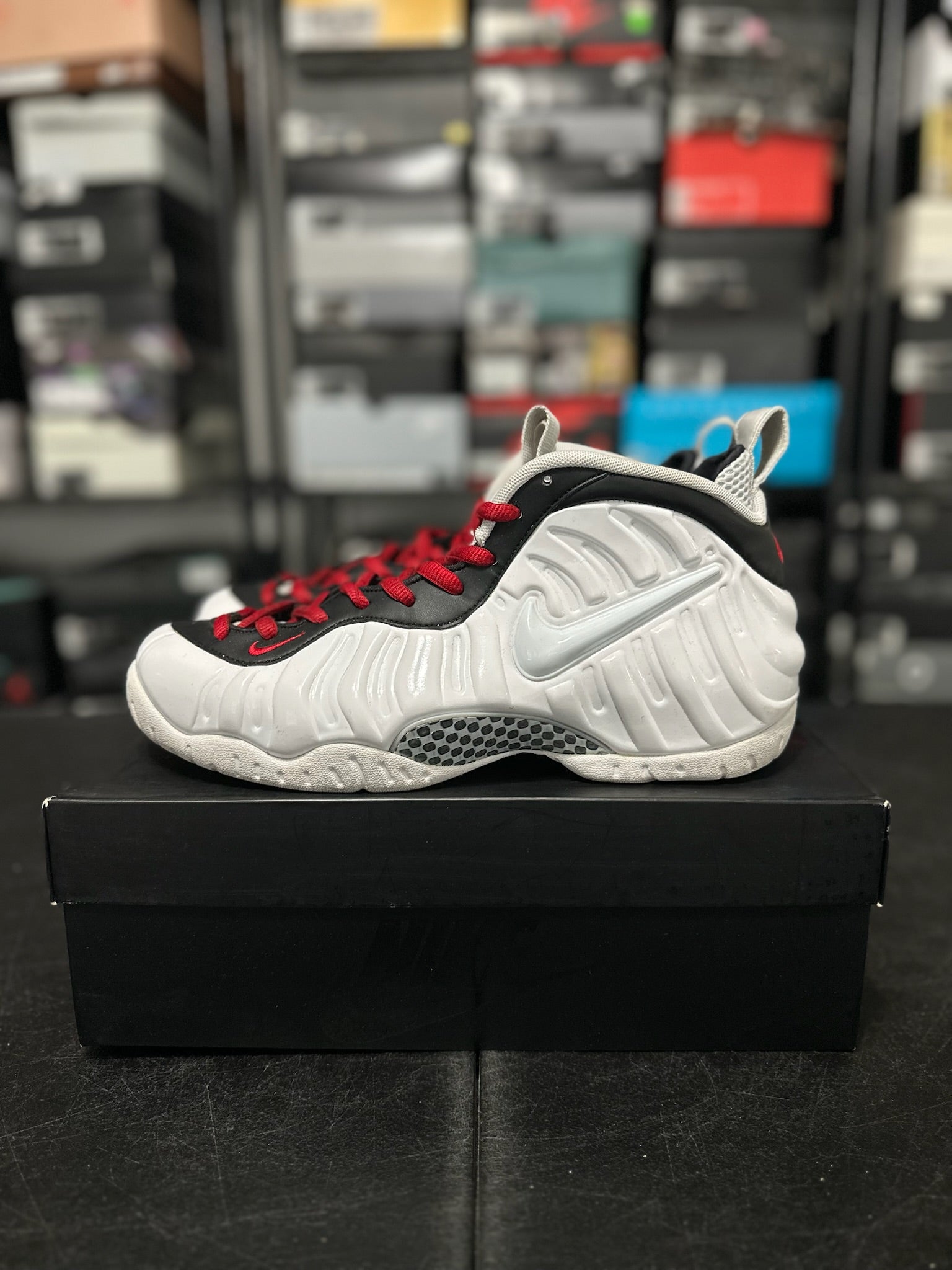 Size 10 - Foamposite Pro White Black University Red