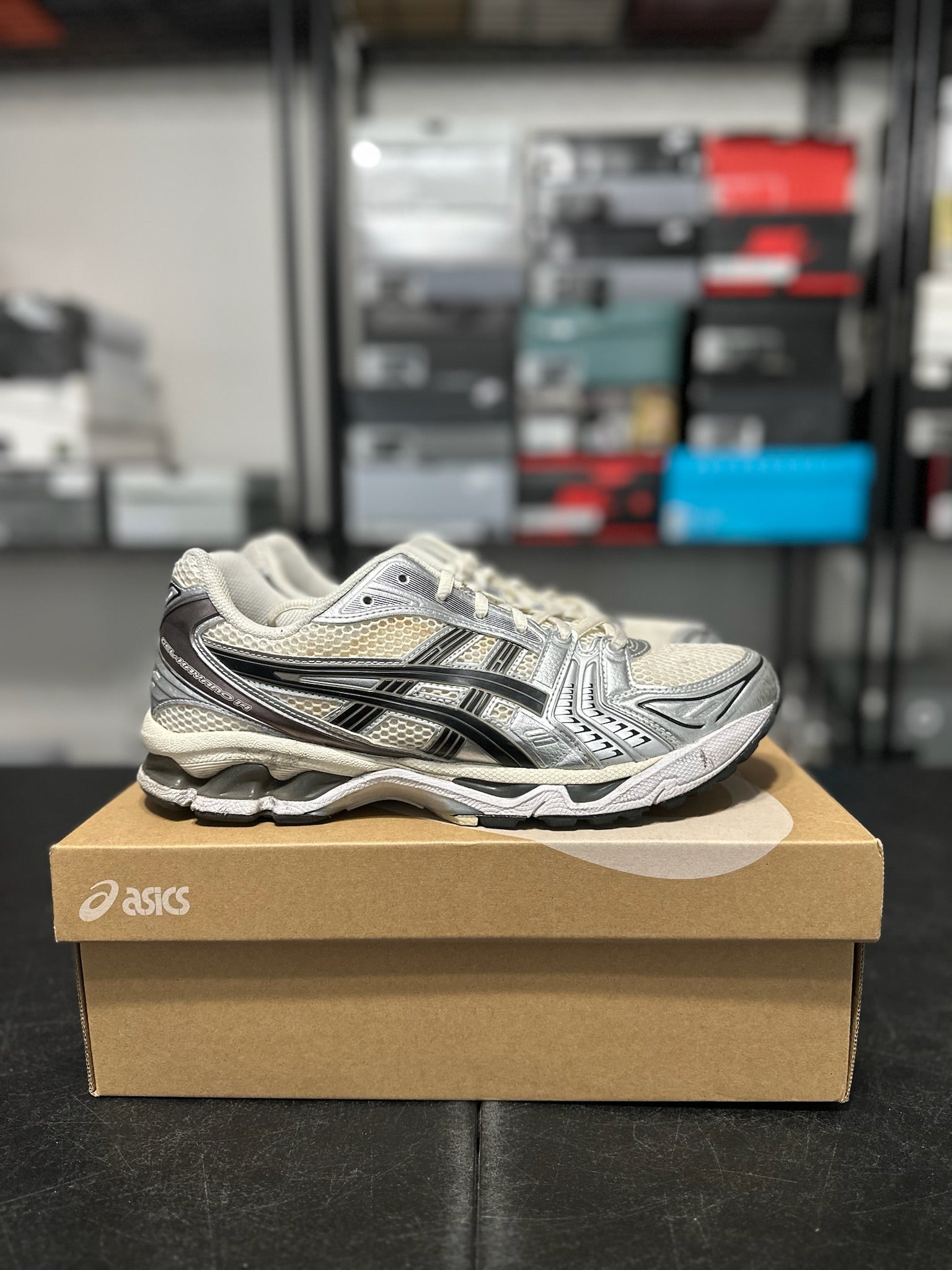 Size 10 - ASICS Gel Kayano 14 Cream Black Metallic Plum