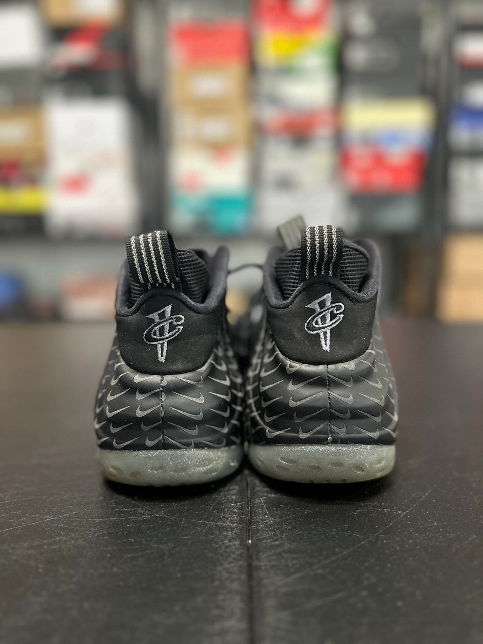 Size 8 - Foamposite All Over Swoosh Black