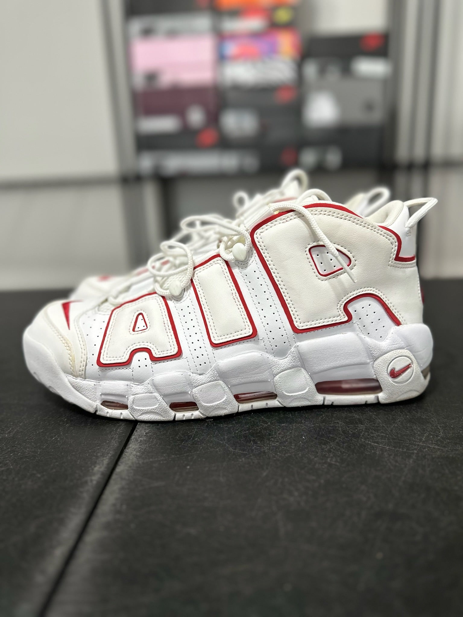 Size 12 - Nike Air More Uptempo White Varsity Red Outline