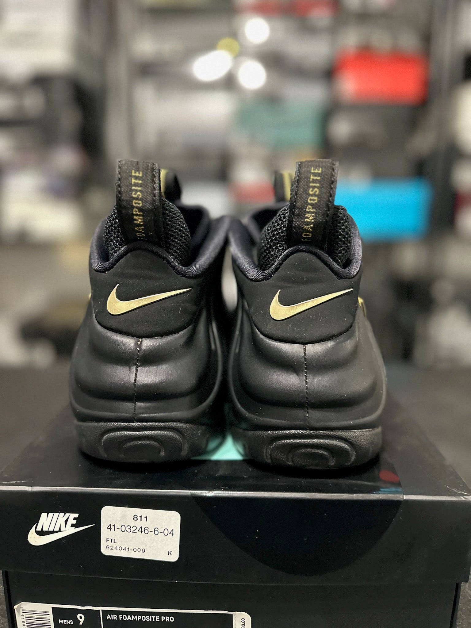 Size 9 - Foamposite Pro Black Metallic Gold