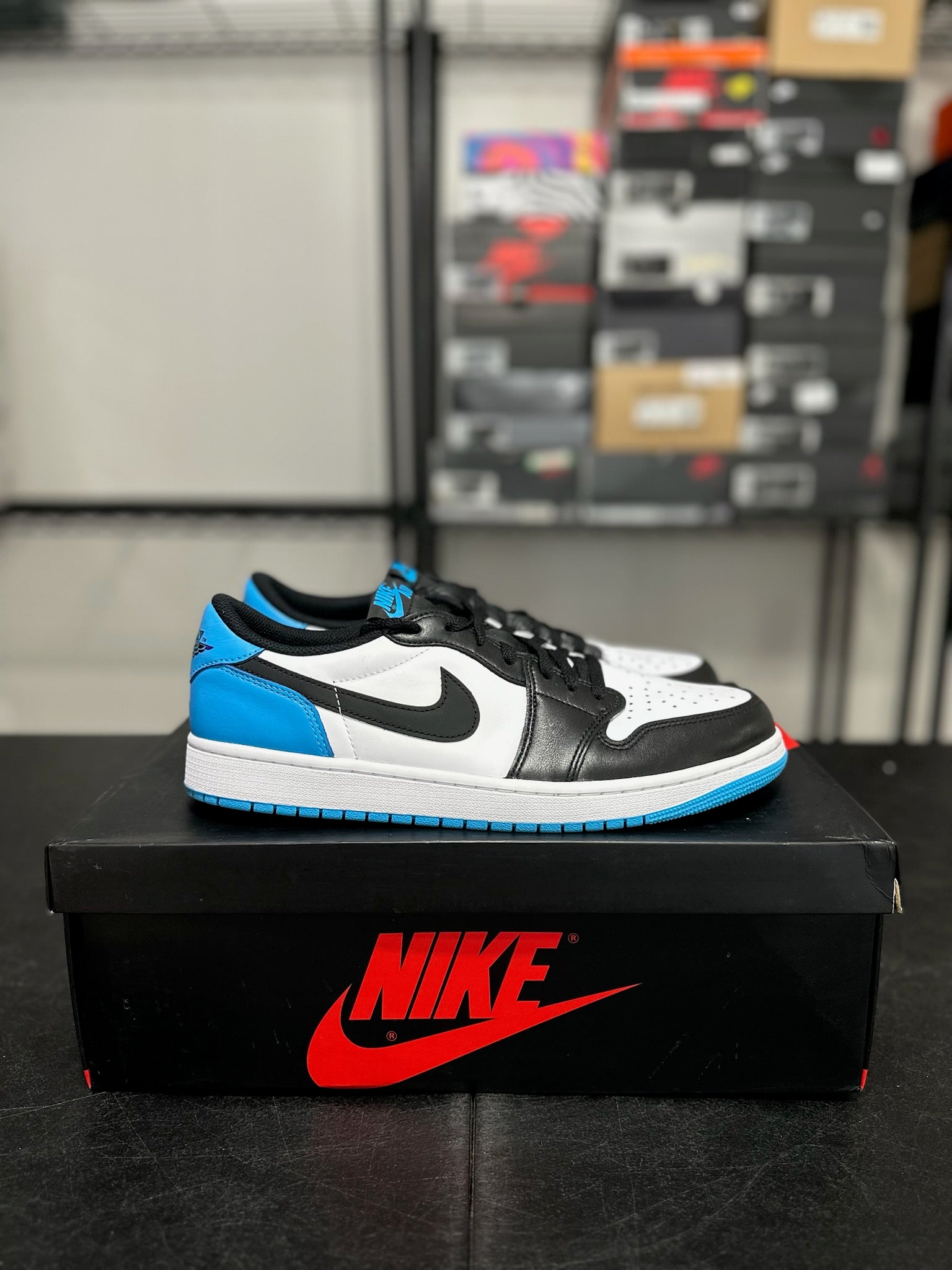 Size 13 - J1 Low Black Dark Power Blue