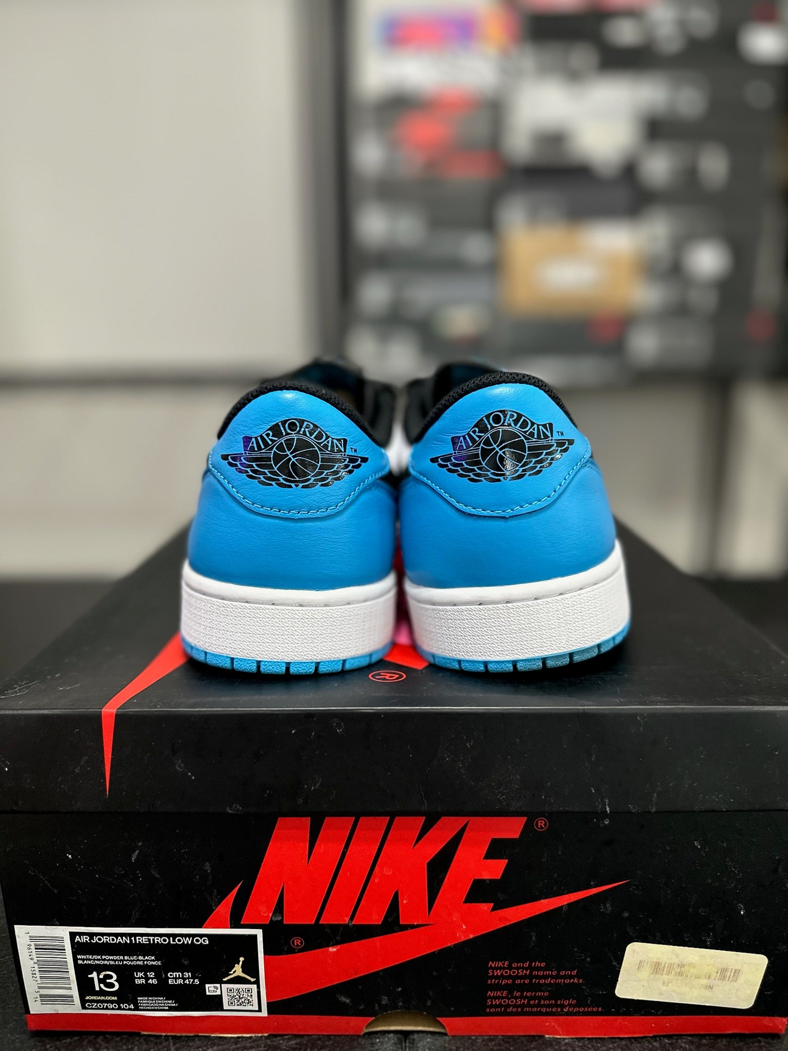 Size 13 - J1 Low Black Dark Power Blue