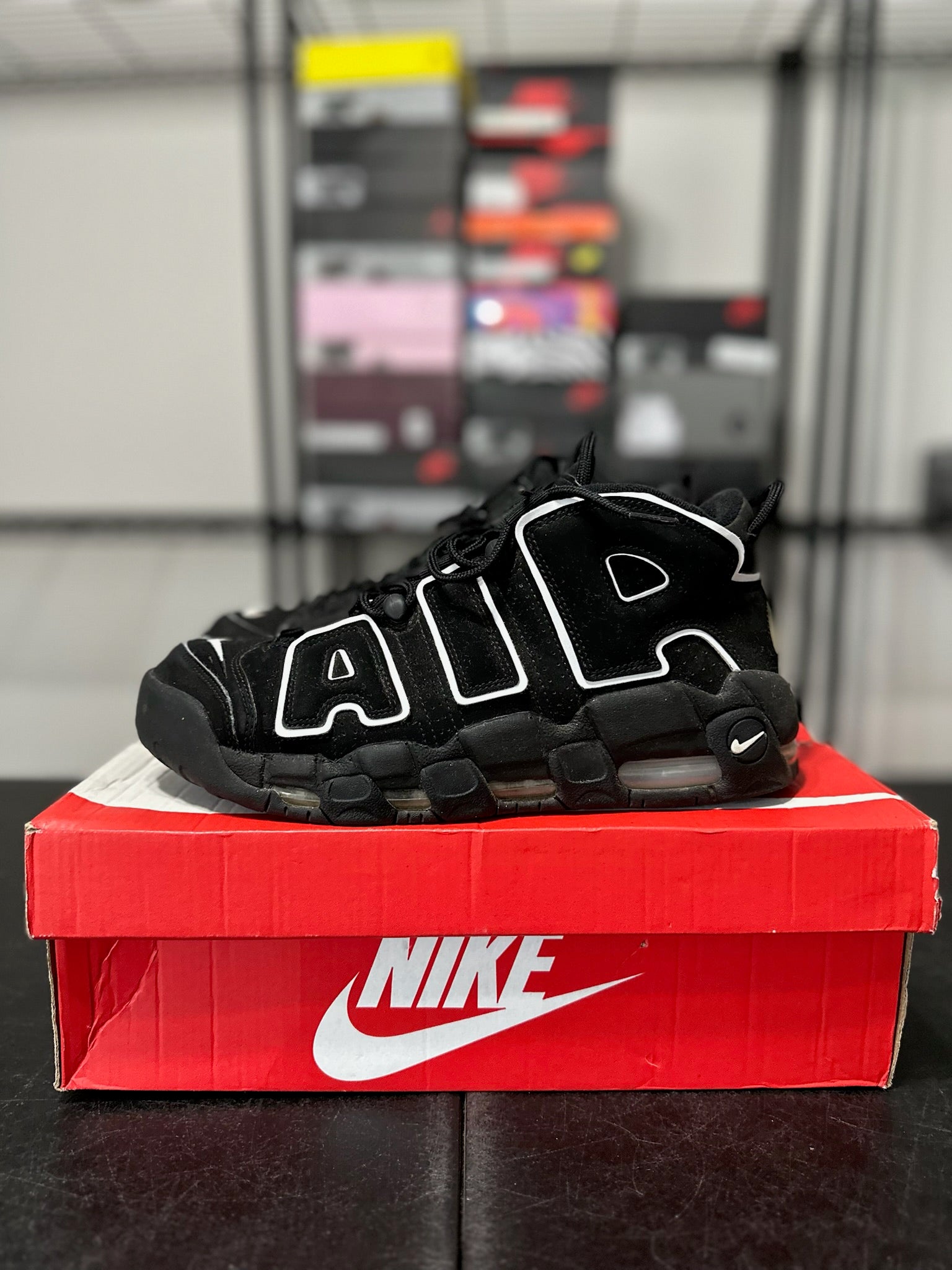 Size 9.5 - Nike Air More Uptempo Black White